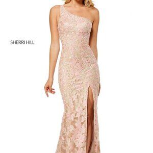 SHERRI HILL- 52654 Embroidered one-shoulder dress with jewel accents & skirt